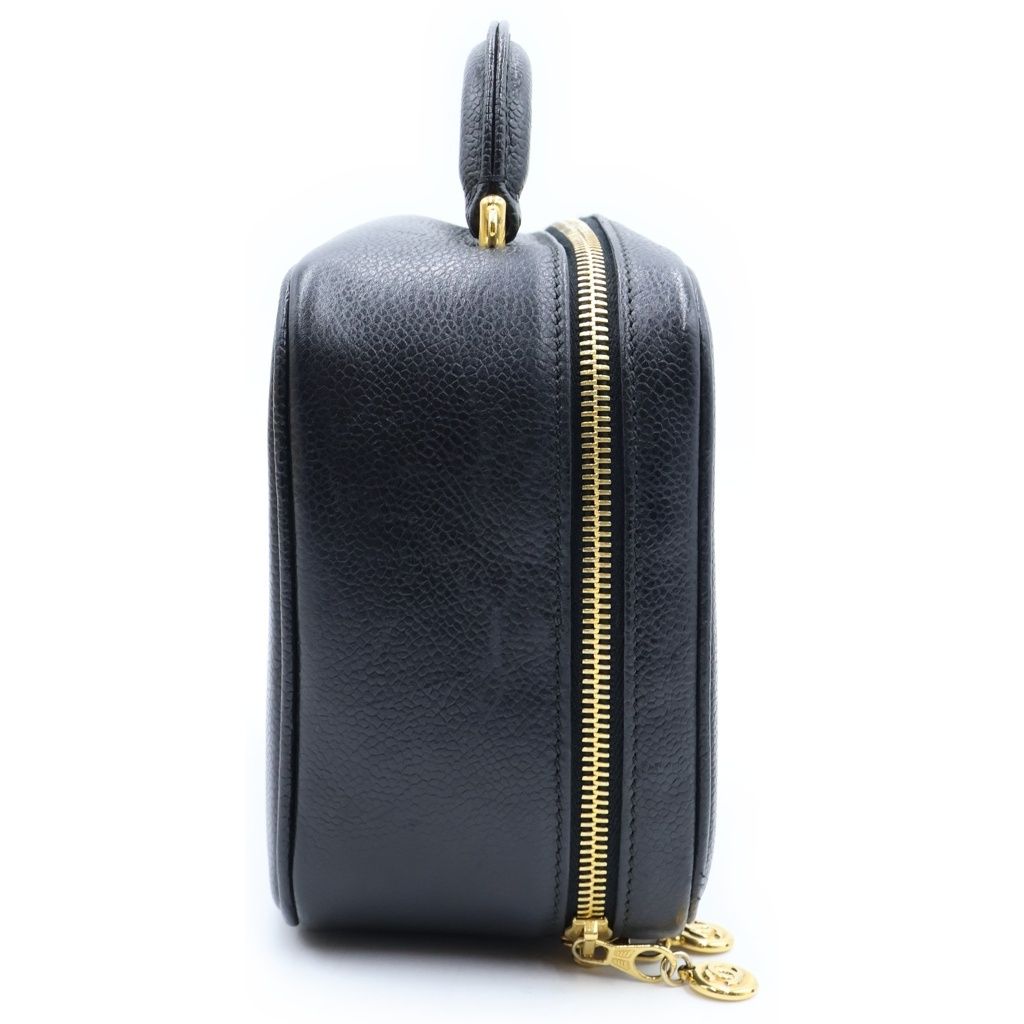 Chanel CC Logo 2-Way Vanity Bag Handbag Black Caviar Leather — view 3