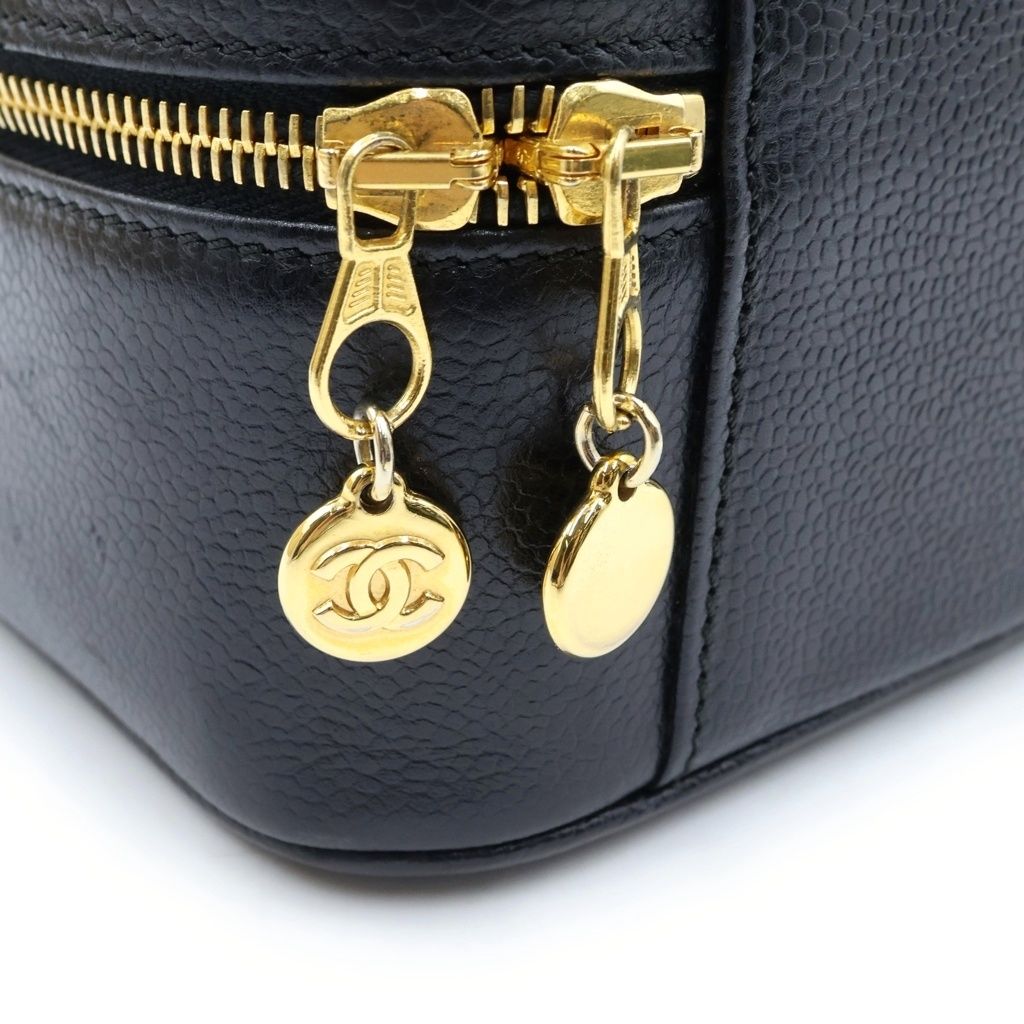 Chanel CC Logo 2-Way Vanity Bag Handbag Black Caviar Leather — view 6