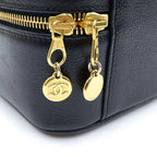 Chanel CC Logo 2-Way Vanity Bag Handbag Black Caviar Leather — view 6
