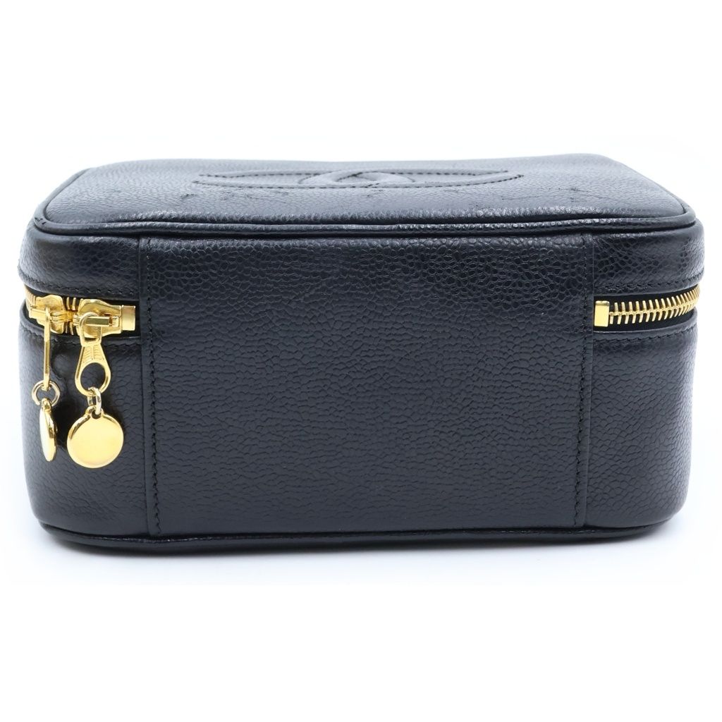 Chanel CC Logo 2-Way Vanity Bag Handbag Black Caviar Leather — view 4