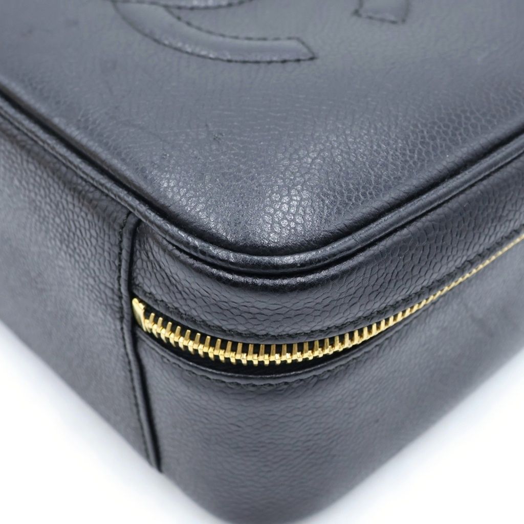 Chanel CC Logo 2-Way Vanity Bag Handbag Black Caviar Leather — view 5