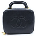 Chanel CC Logo 2-Way Vanity Bag Handbag Black Caviar Leather