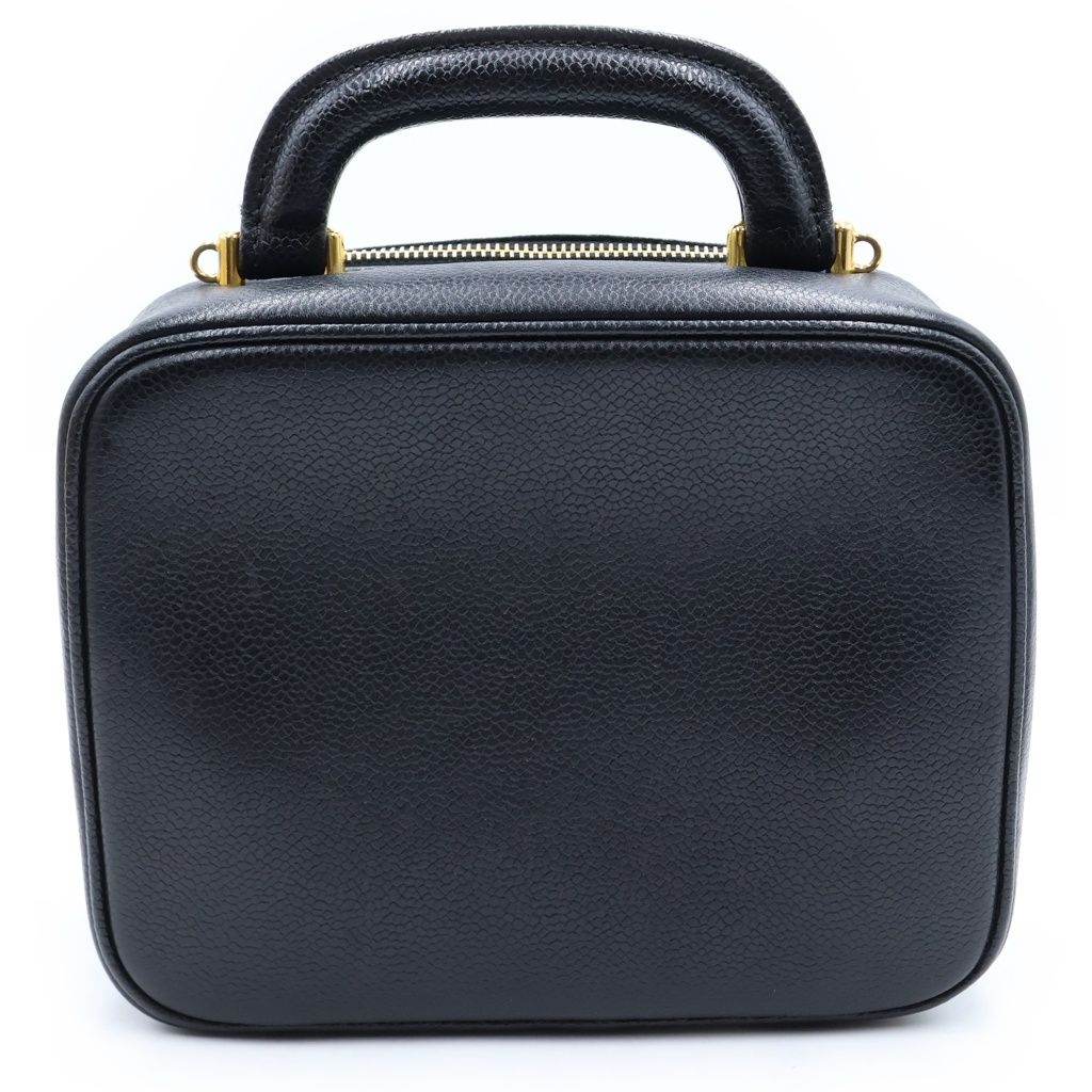 Chanel CC Logo 2-Way Vanity Bag Handbag Black Caviar Leather — view 2