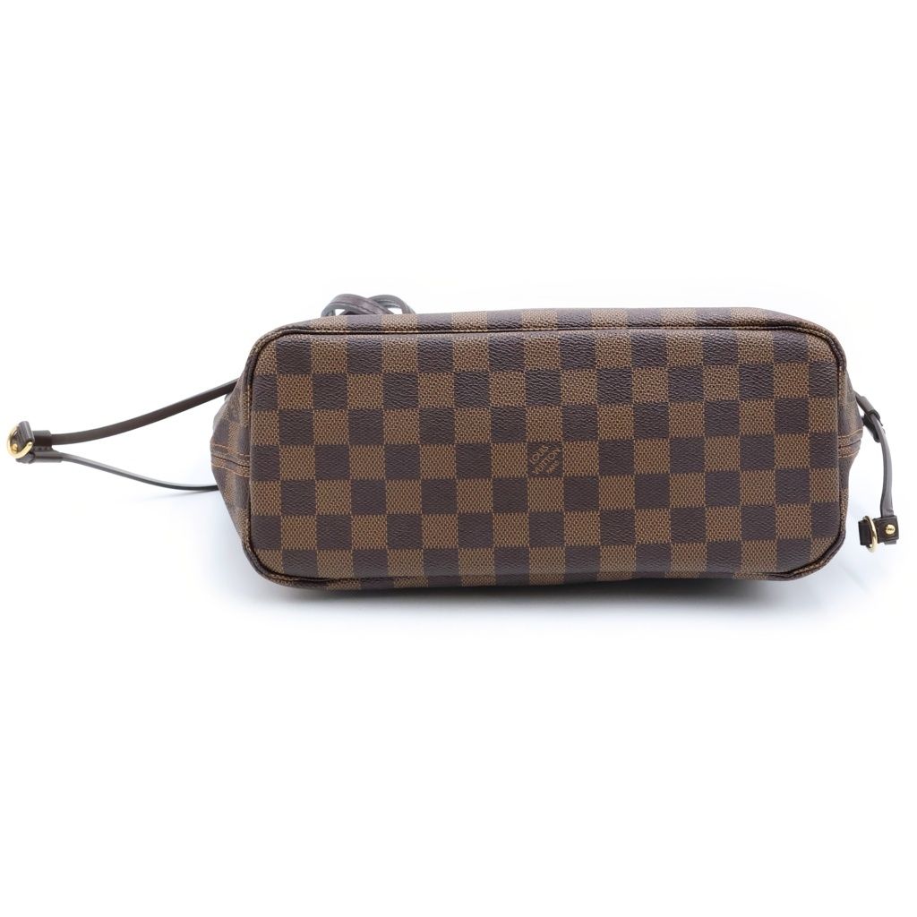 Louis Vuitton Damier Neverfull PM Tote Bag Brown Leather Gold — view 4