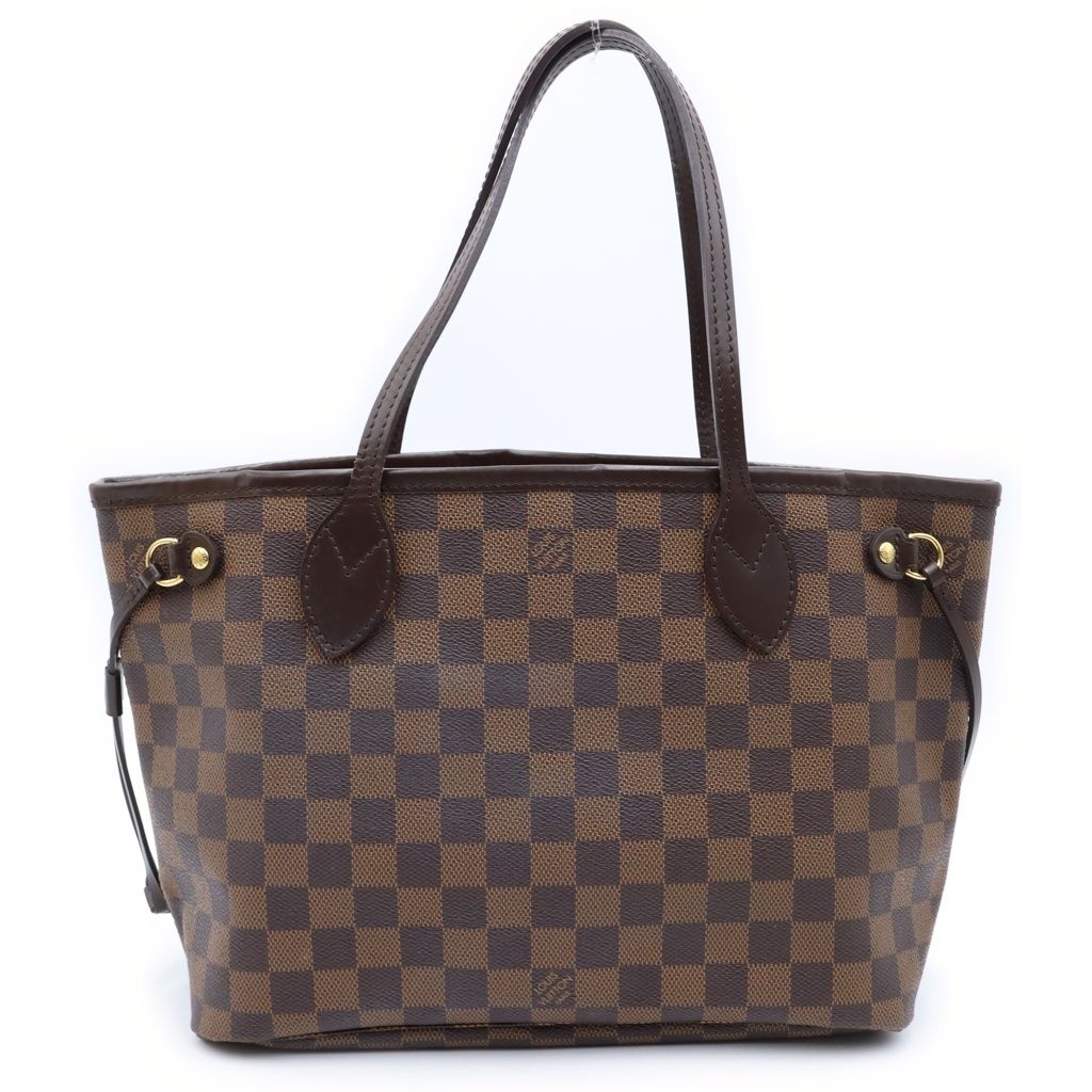 Louis Vuitton Damier Neverfull PM Tote Bag Brown Leather Gold — view 2
