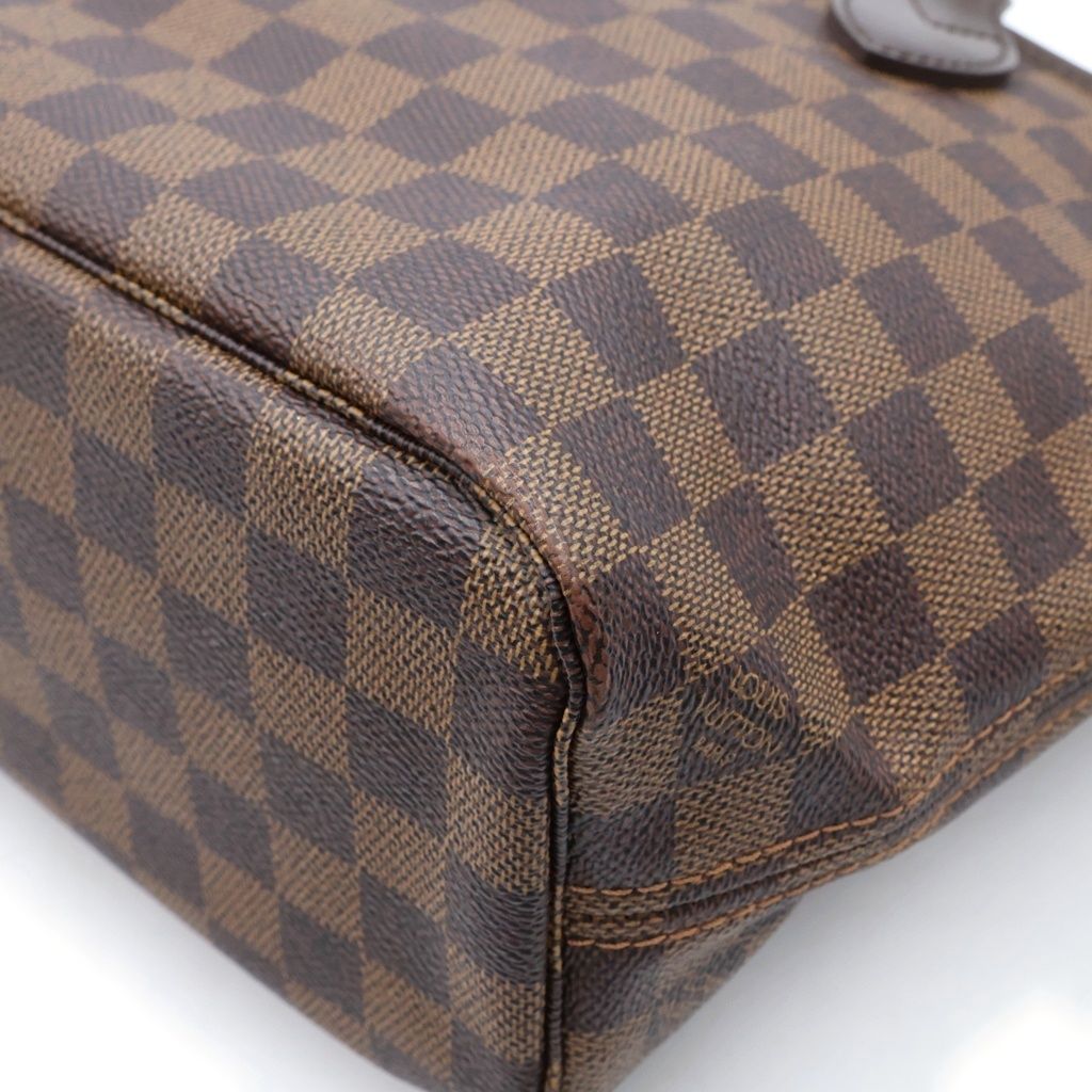 Louis Vuitton Damier Neverfull PM Tote Bag Brown Leather Gold — view 5