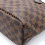 Louis Vuitton Damier Neverfull PM Tote Bag Brown Leather Gold — view 5