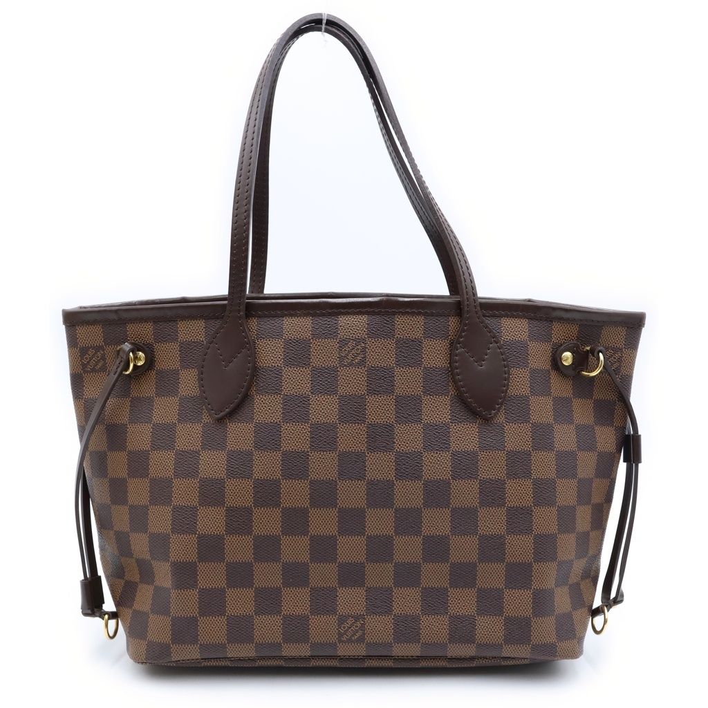 Louis Vuitton Damier Neverfull PM Tote Bag Brown Leather Gold