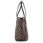 Louis Vuitton Damier Neverfull PM Tote Bag Brown Leather Gold — view 3
