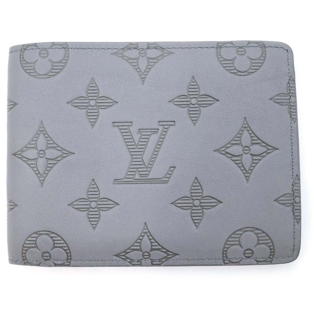 Louis Vuitton Monogram Shadow Portefeuille Multiple Compact Wallet Leather Gray