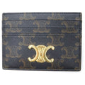 Celine Triomphe Card Case Brown Leather Gold