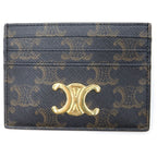 Celine Triomphe Card Case Brown Leather Gold