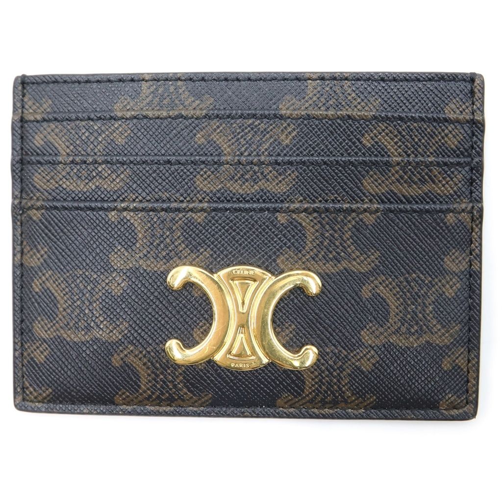 Celine Triomphe Card Case Brown Leather Gold