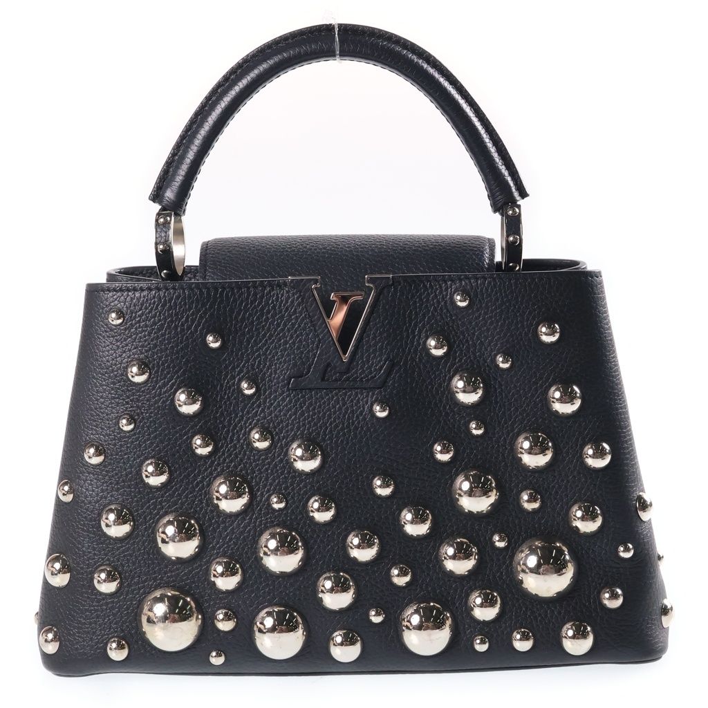 Louis Vuitton Metal Dot Capucines MM 2-Way Shoulder Bag Black Leather Silver