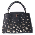 Louis Vuitton Metal Dot Capucines MM 2-Way Shoulder Bag Black Leather Silver