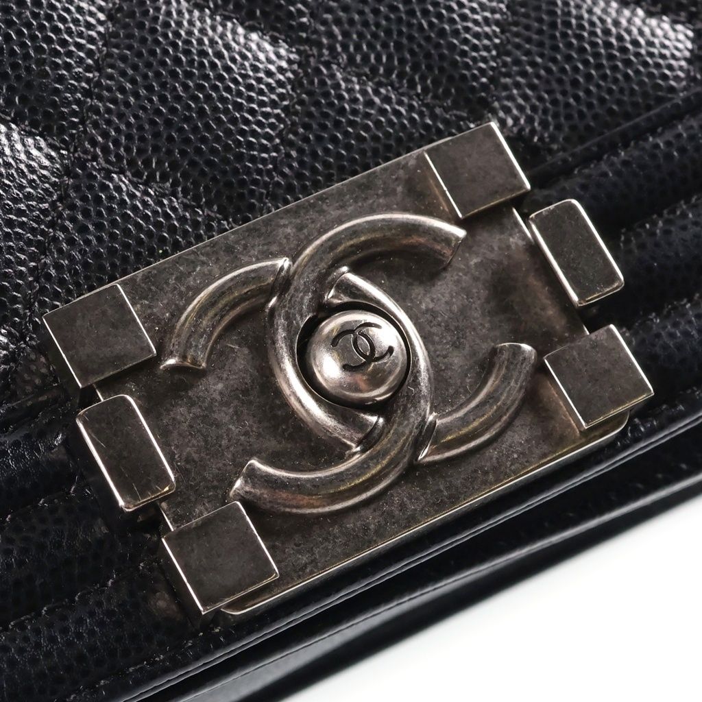 Chanel Boy 20 Small Shoulder Bag Chain Black Caviar Leather Silver — view 7