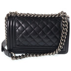 Chanel Boy 20 Small Shoulder Bag Chain Black Caviar Leather Silver — view 2