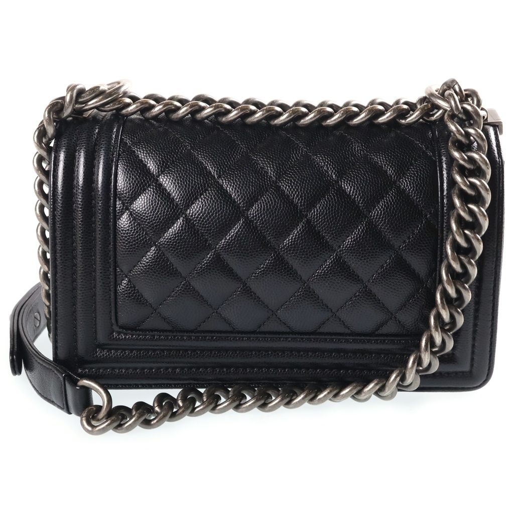 Chanel Boy 20 Small Shoulder Bag Chain Black Caviar Leather Silver — view 2