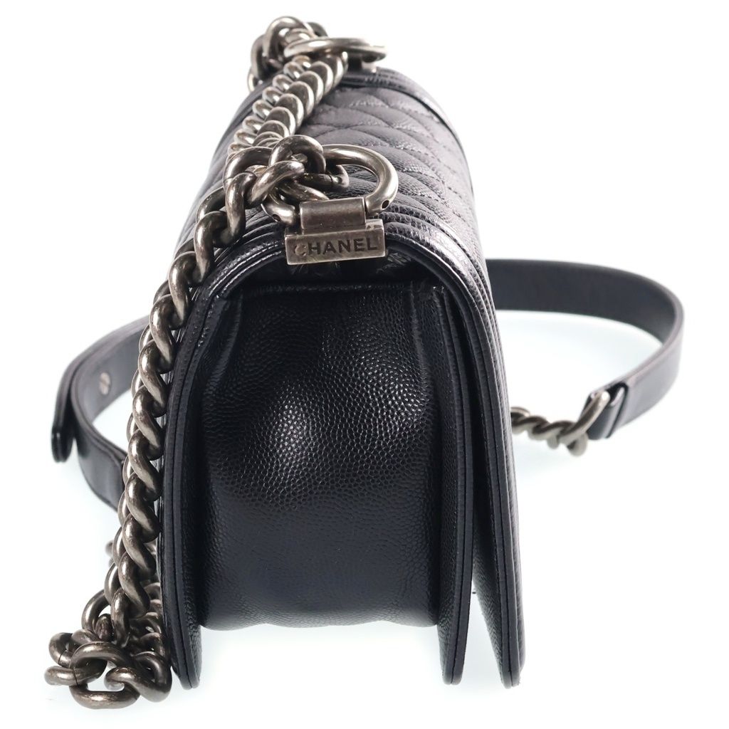 Chanel Boy 20 Small Shoulder Bag Chain Black Caviar Leather Silver — view 3