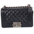 Chanel Boy 20 Small Shoulder Bag Chain Black Caviar Leather Silver