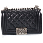 Chanel Boy 20 Small Shoulder Bag Chain Black Caviar Leather Silver