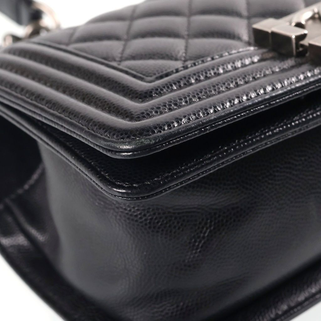 Chanel Boy 20 Small Shoulder Bag Chain Black Caviar Leather Silver — view 5