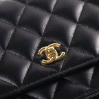 Chanel Quilted Classic Chain Wallet Shoulder Bag Black Lambskin Gold — view 6