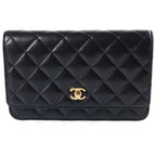 Chanel Quilted Classic Chain Wallet Shoulder Bag Black Lambskin Gold