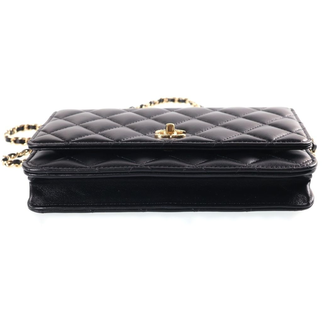 Chanel Quilted Classic Chain Wallet Shoulder Bag Black Lambskin Gold — view 4