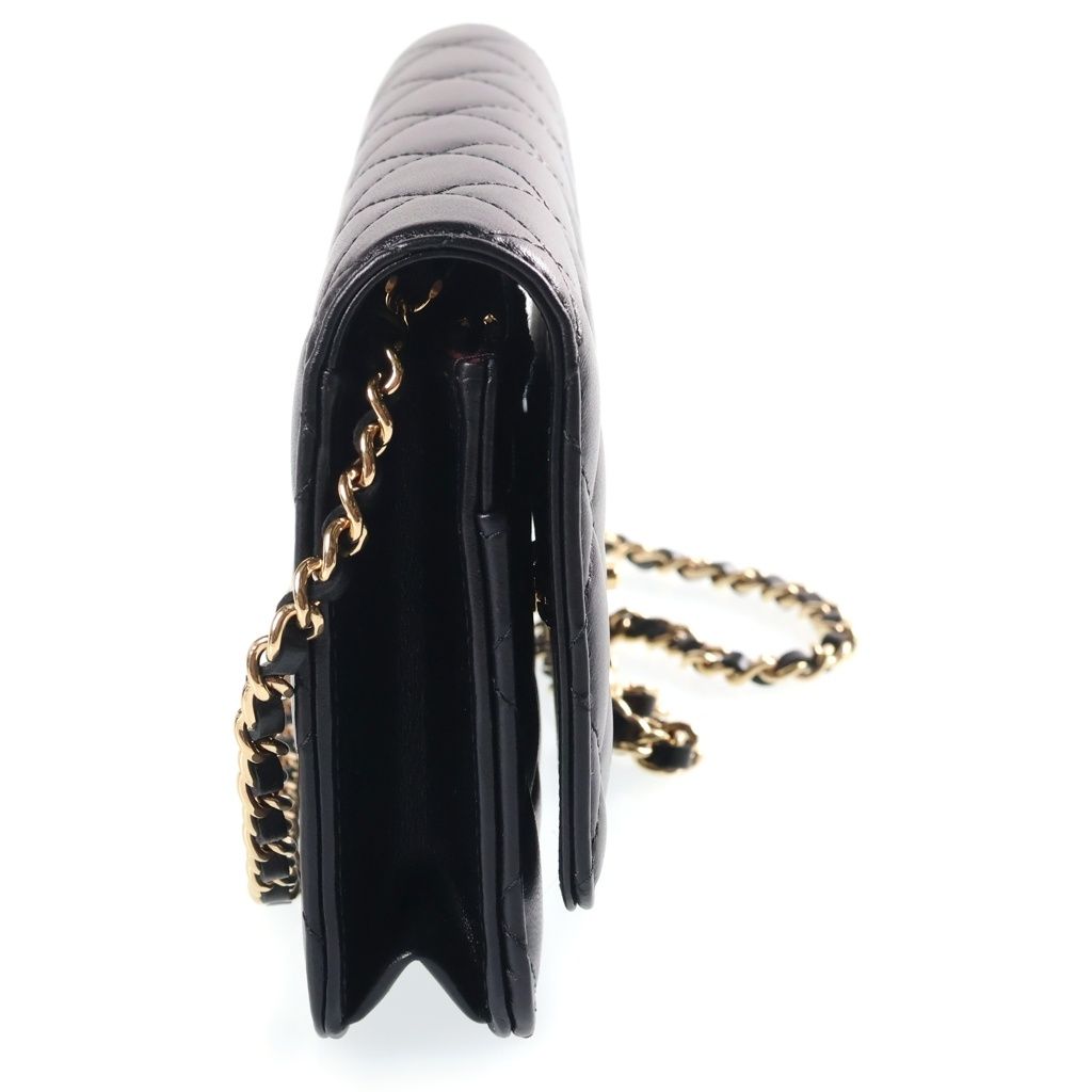 Chanel Quilted Classic Chain Wallet Shoulder Bag Black Lambskin Gold — view 3
