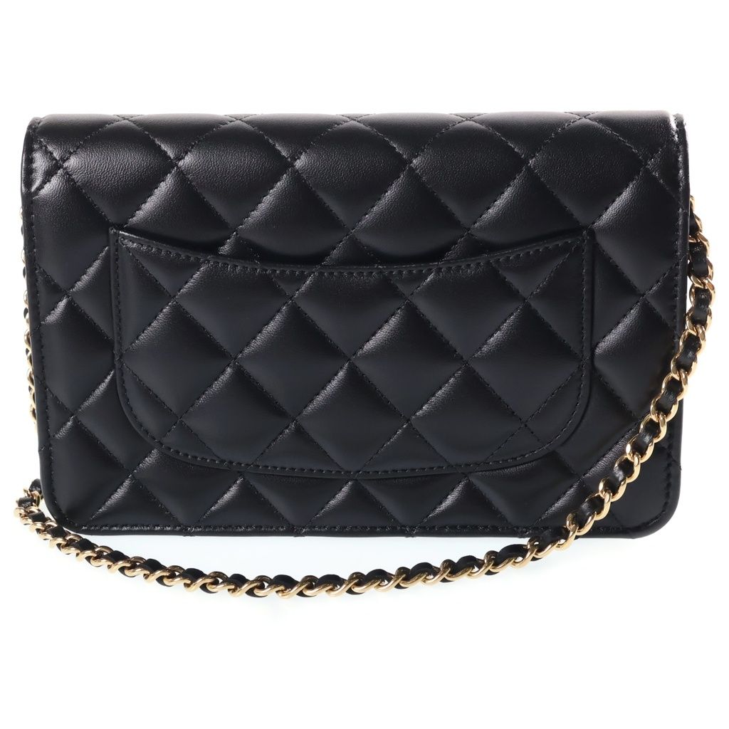 Chanel Quilted Classic Chain Wallet Shoulder Bag Black Lambskin Gold — view 2
