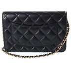 Chanel Quilted Classic Chain Wallet Shoulder Bag Black Lambskin Gold — view 2