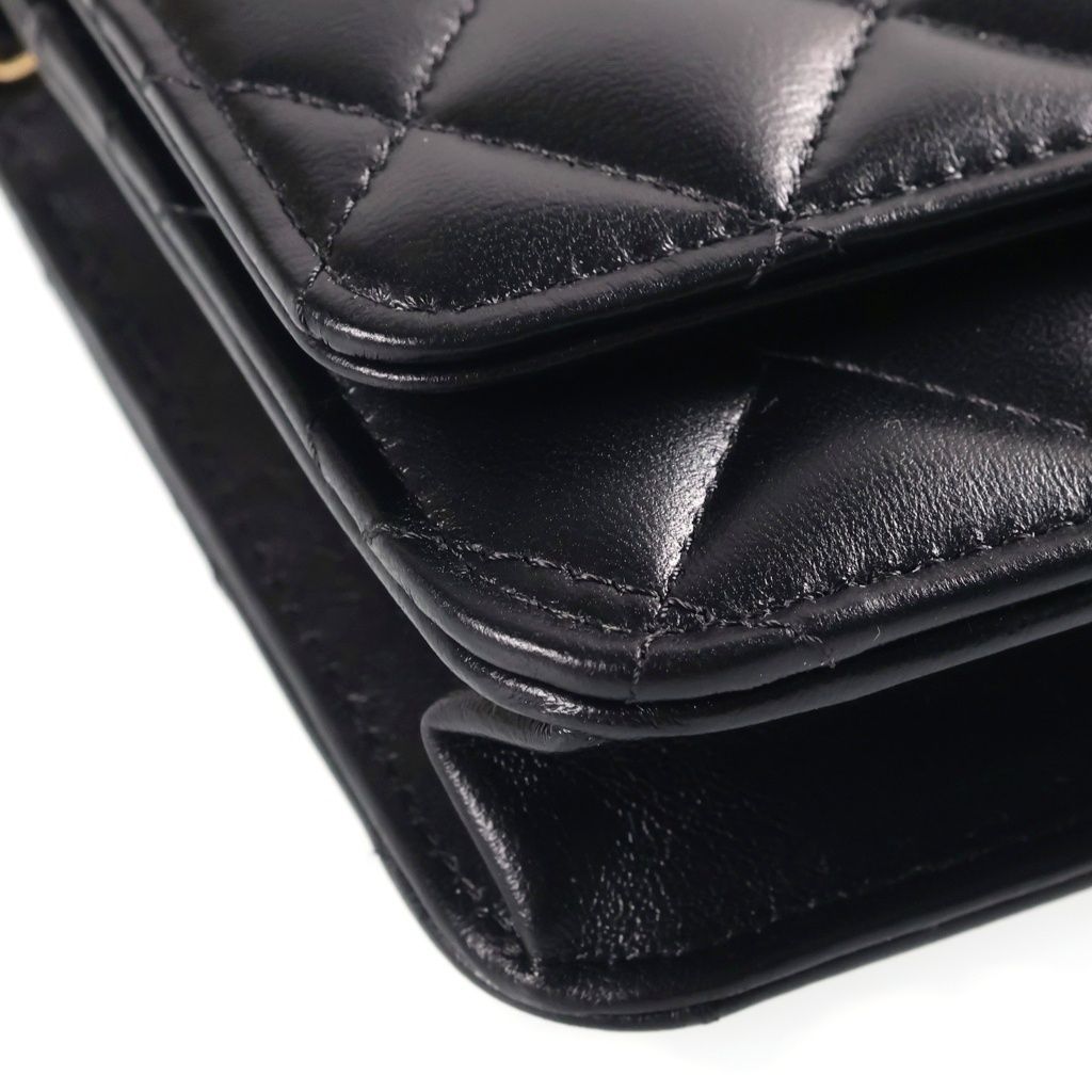Chanel Quilted Classic Chain Wallet Shoulder Bag Black Lambskin Gold — view 5