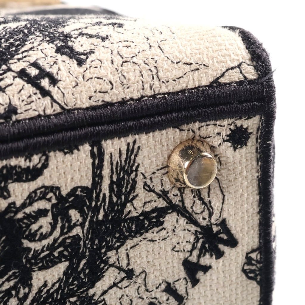 Dior Lady Medium 2-Way Shoulder Bag White Black Canvas Embroidery Gold — view 6