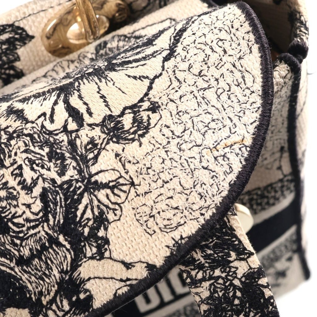 Dior Lady Medium 2-Way Shoulder Bag White Black Canvas Embroidery Gold — view 8
