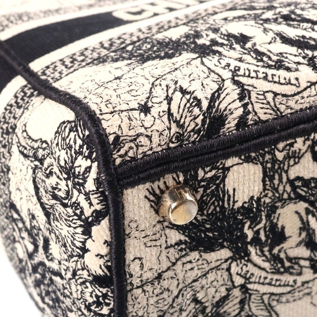 Dior Lady Medium 2-Way Shoulder Bag White Black Canvas Embroidery Gold — view 5