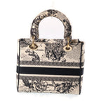 Dior Lady Medium 2-Way Shoulder Bag White Black Canvas Embroidery Gold — view 2