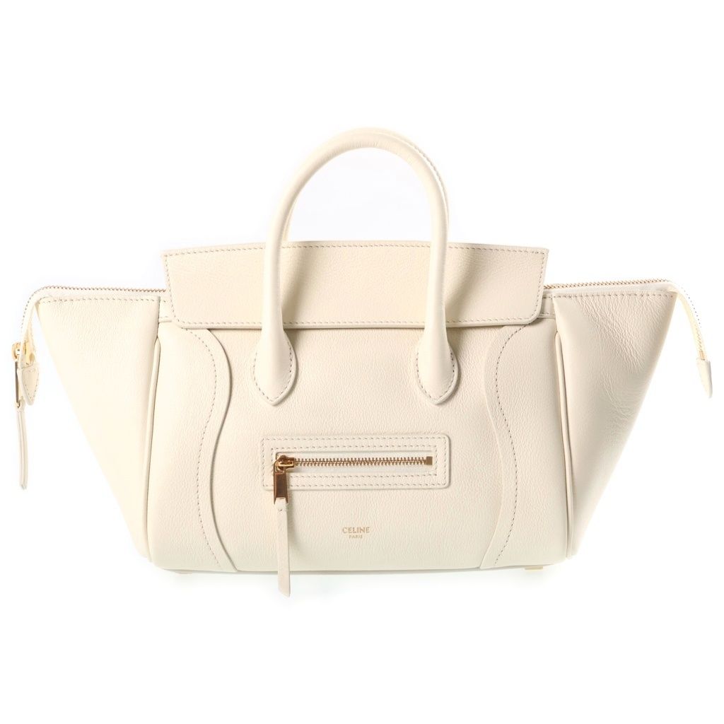 Celine Little Luggage 2-Way Shoulder Bag Ivory White Grained Calfskin Gold