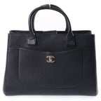 Chanel Neo Executive Tote 2-Way Shoulder Bag Black Leather Silver
