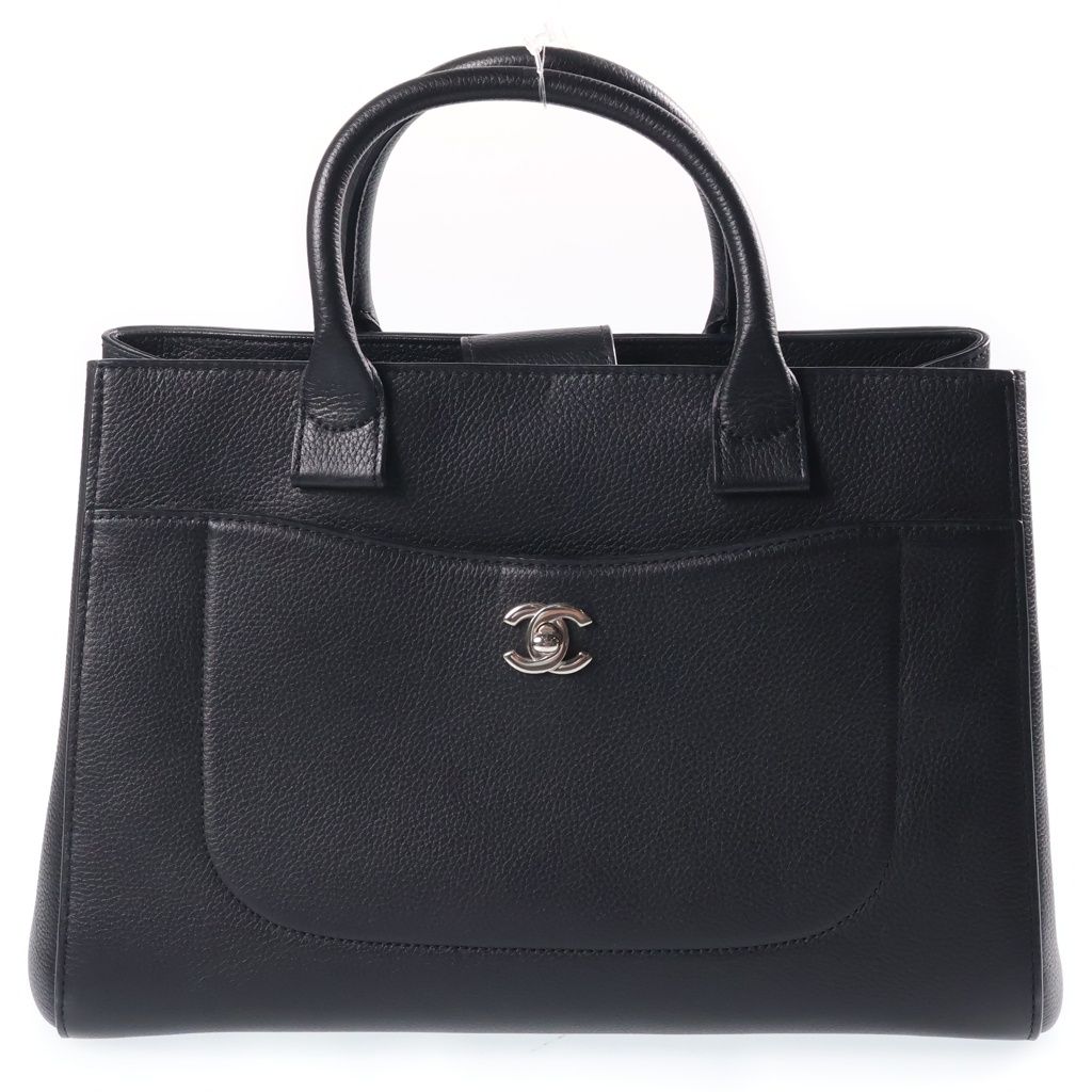 Chanel Neo Executive Tote 2-Way Shoulder Bag Black Leather Silver