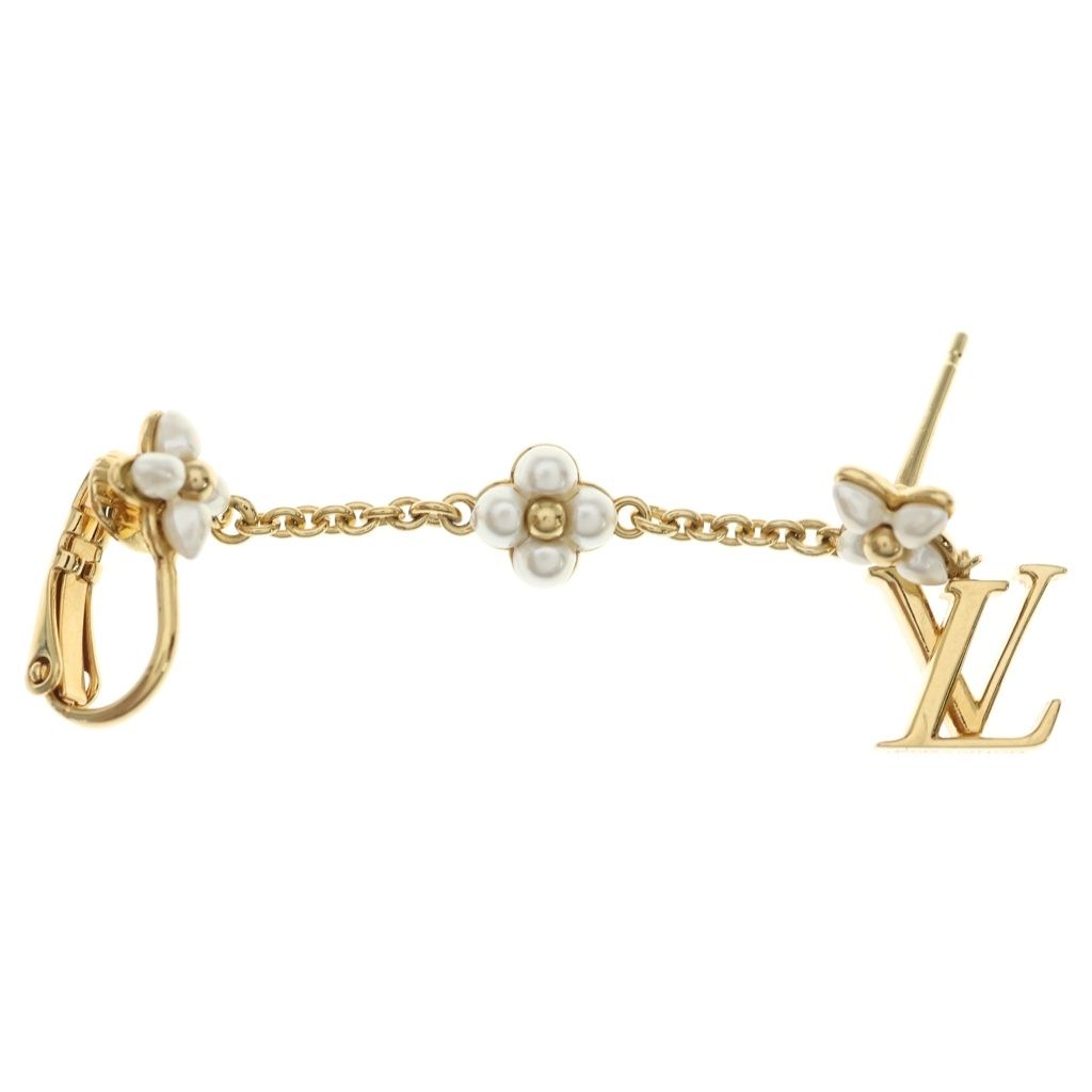 Louis Vuitton Monogram Floragram Single Earrings Ear Cuff Metal Gold Faux Pearl