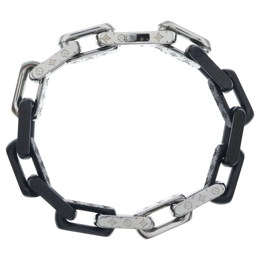 Louis Vuitton Monogram Chain Bracelet Black Silver Metal