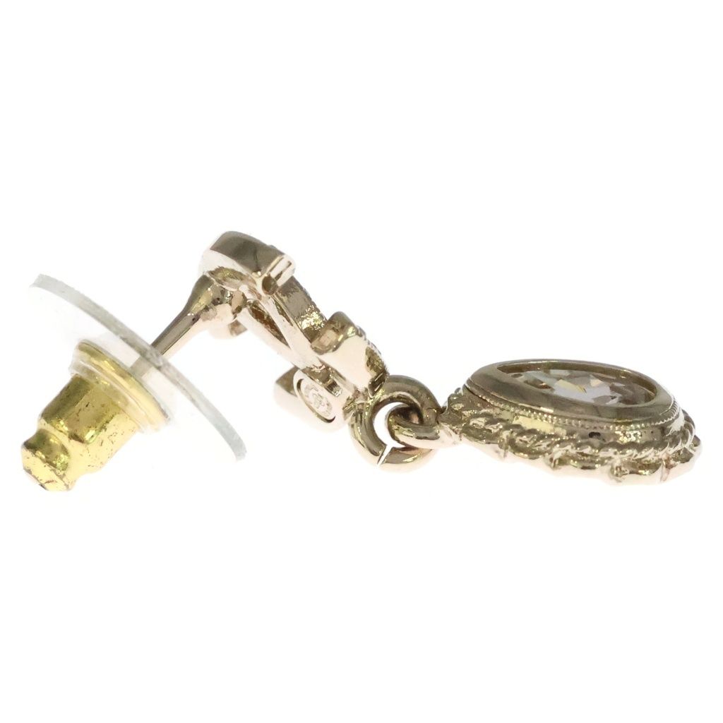 Chanel CC Logo Swing Rhinestone Drop Earrings Metal Gold Plated — view 3