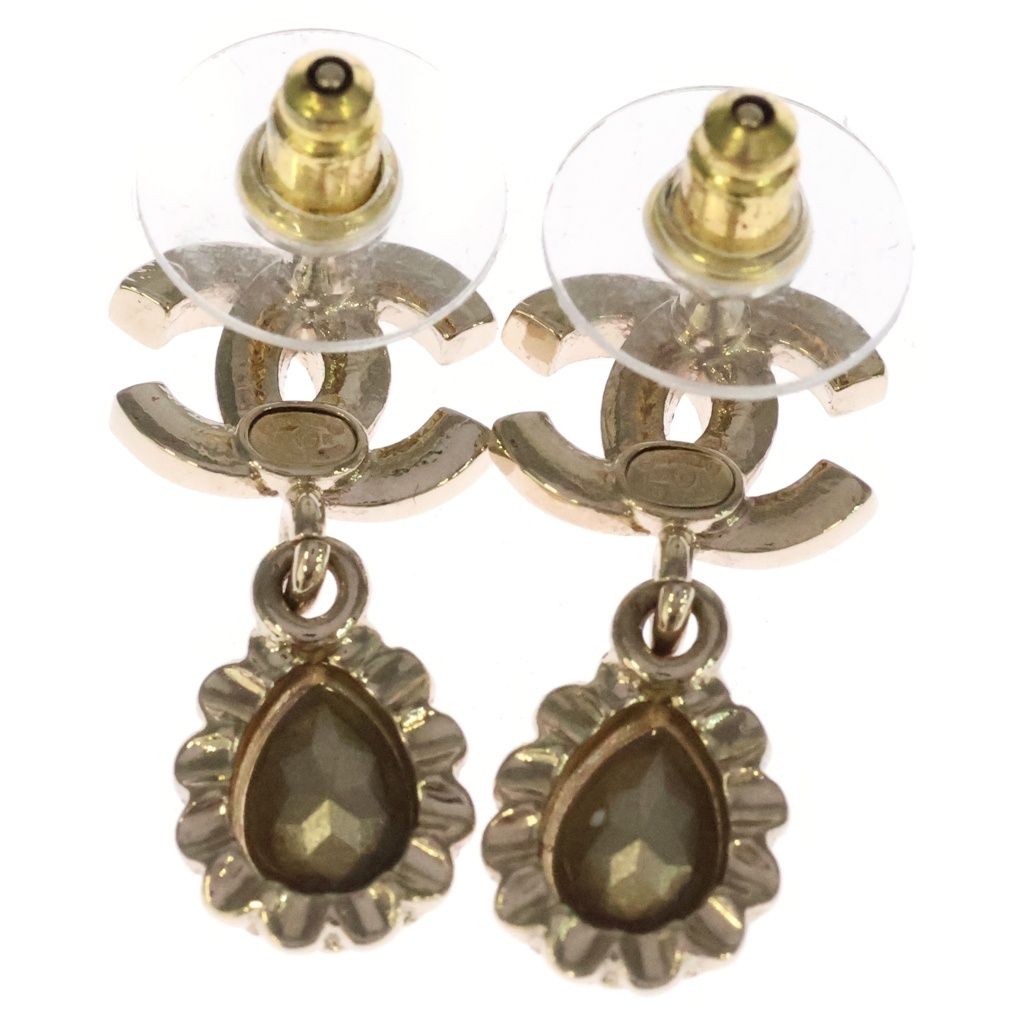 Chanel CC Logo Swing Rhinestone Drop Earrings Metal Gold Plated — view 2