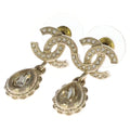 Chanel CC Logo Swing Rhinestone Drop Earrings Metal Gold Plated