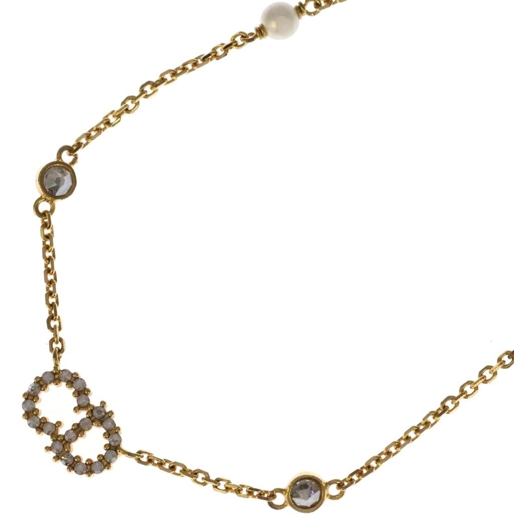 Dior Clair D Lune Rhinestone Faux Pearl Necklace Gold