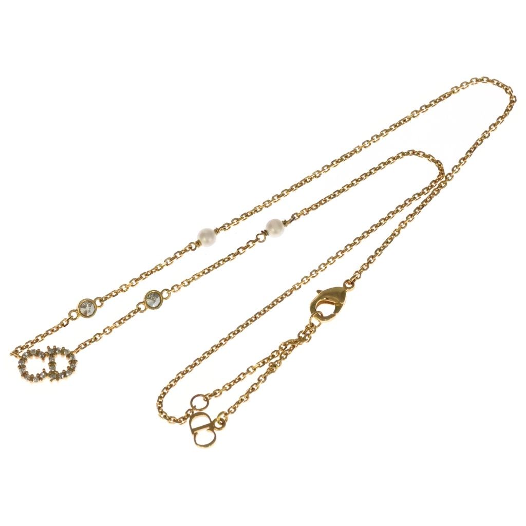 Dior Clair D Lune Rhinestone Faux Pearl Necklace Gold — view 2