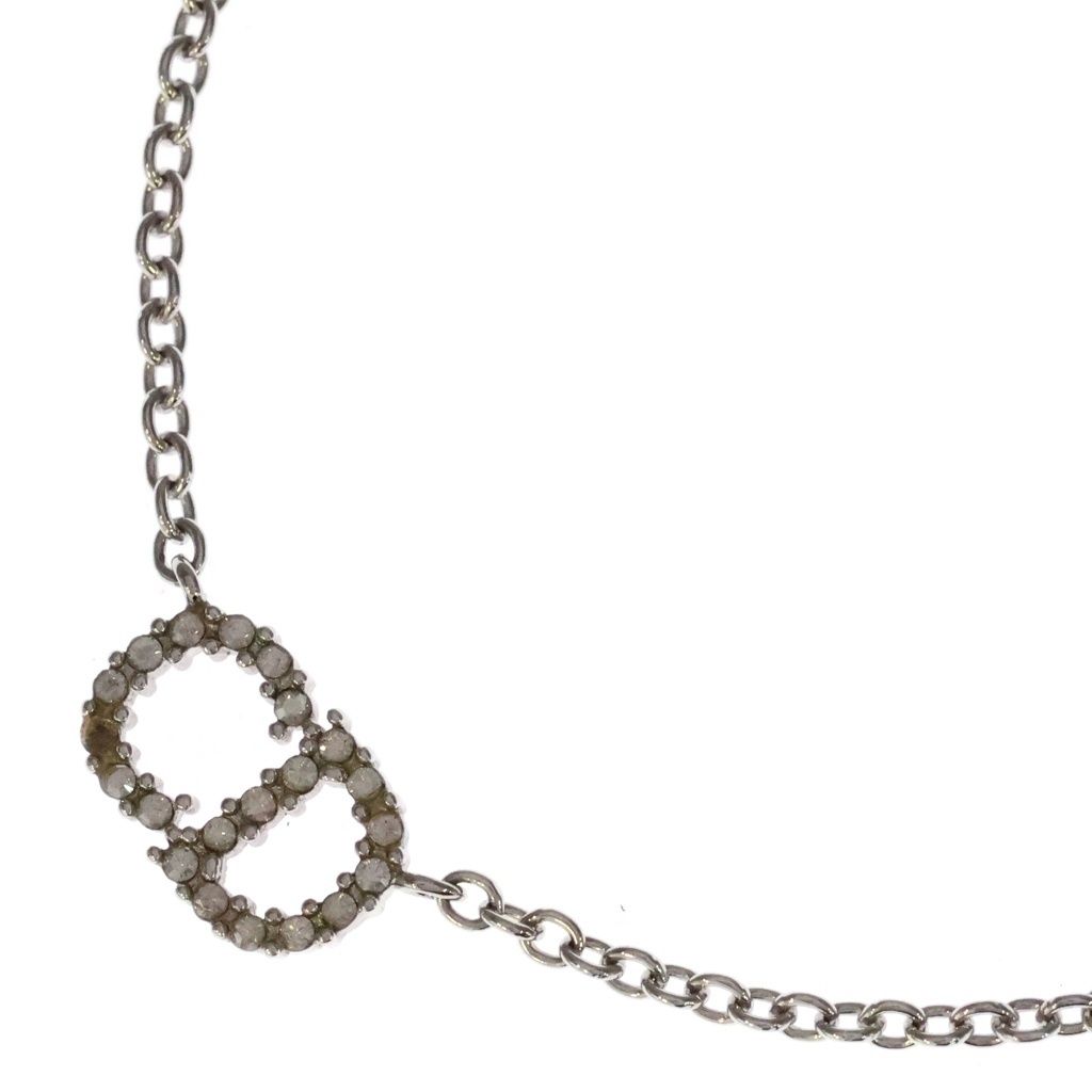 Dior CD Logo Rhinestone Pendant Chain Silver