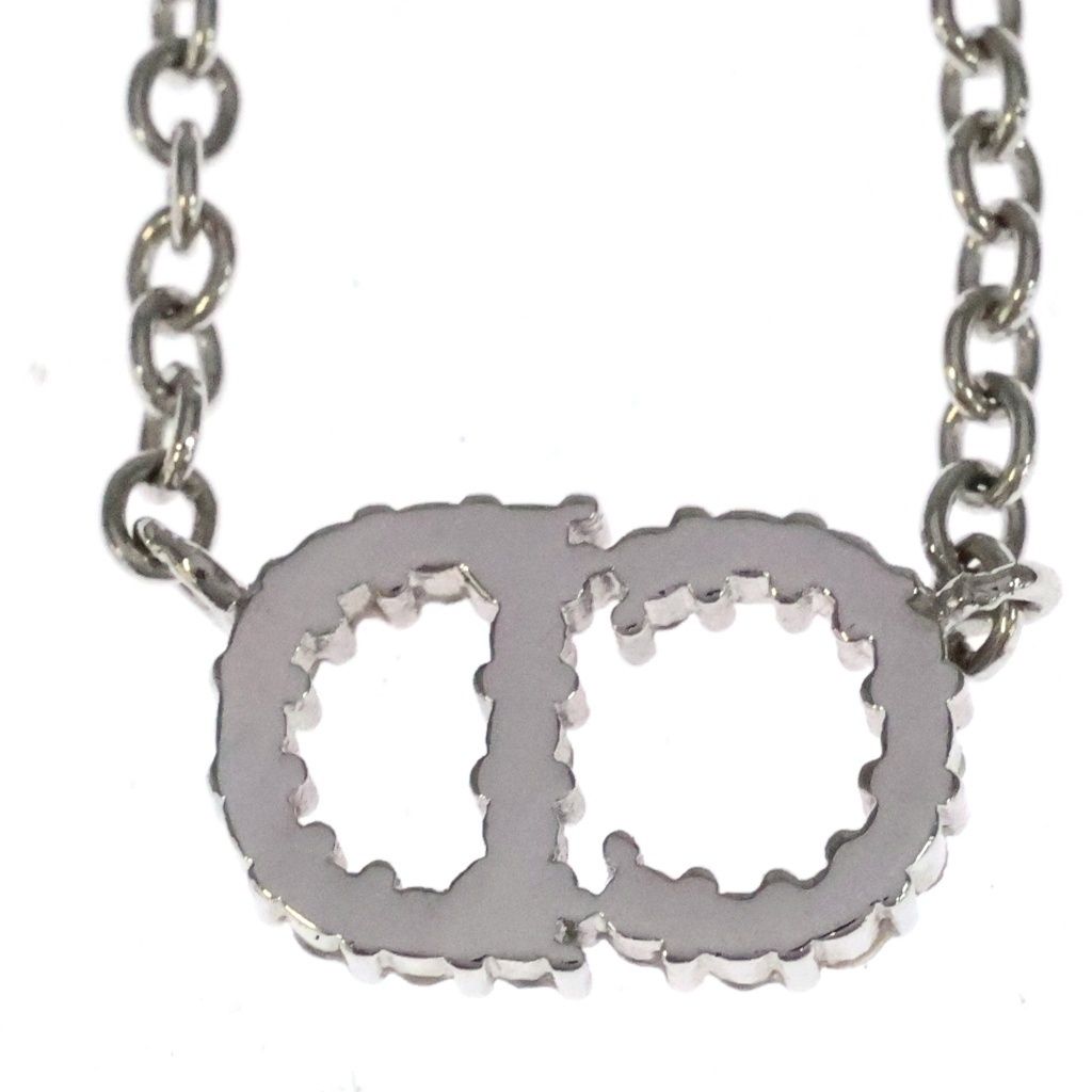 Dior CD Logo Rhinestone Pendant Chain Silver — view 3