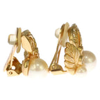 Dior Faux Pearl Earrings Leaf Motif Rhinestone Gold — view 3